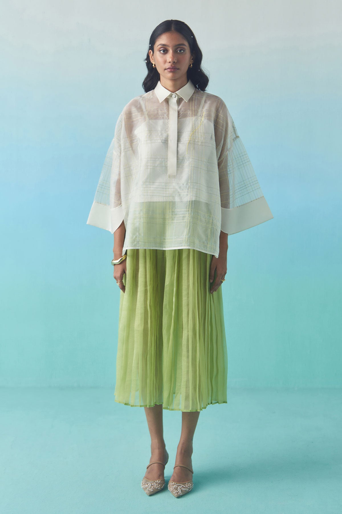 Oversized Sheer Check Top