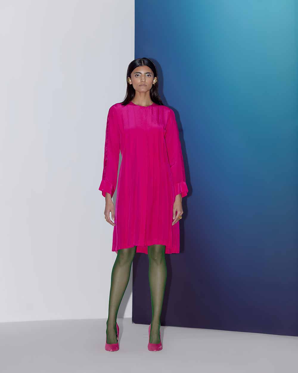 Hot Pink Box Pleat Dress