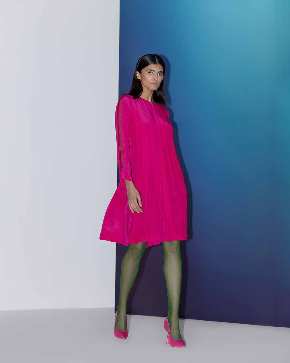 Hot Pink Box Pleat Dress