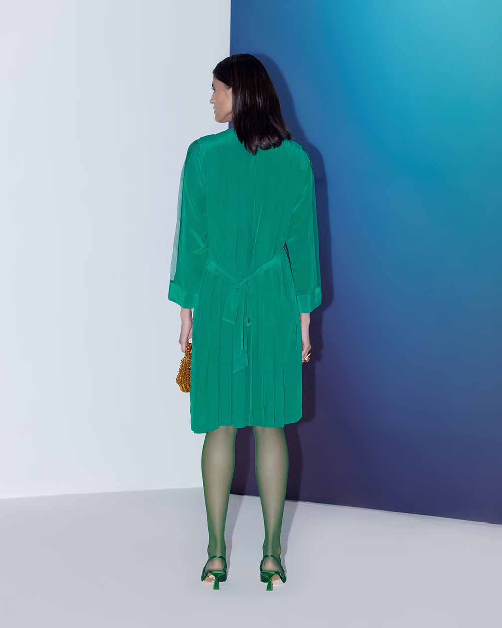 Emerald Green Box Pleat Dress