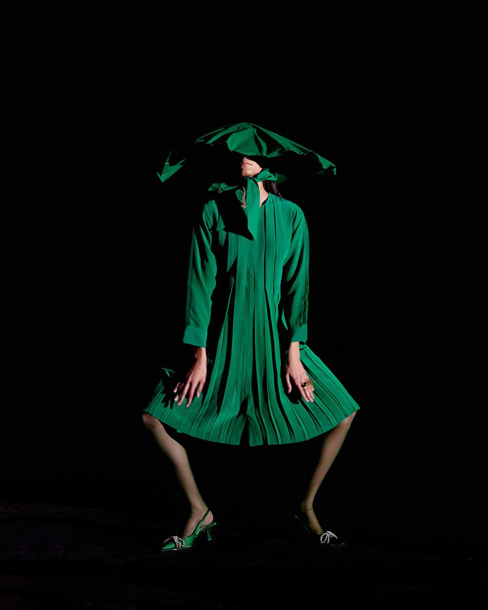 Emerald Green Box Pleat Dress