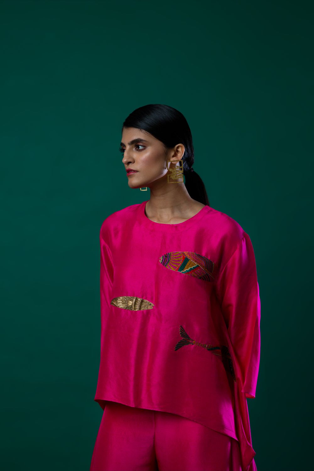 Hot Pink Top With Fish Motifs