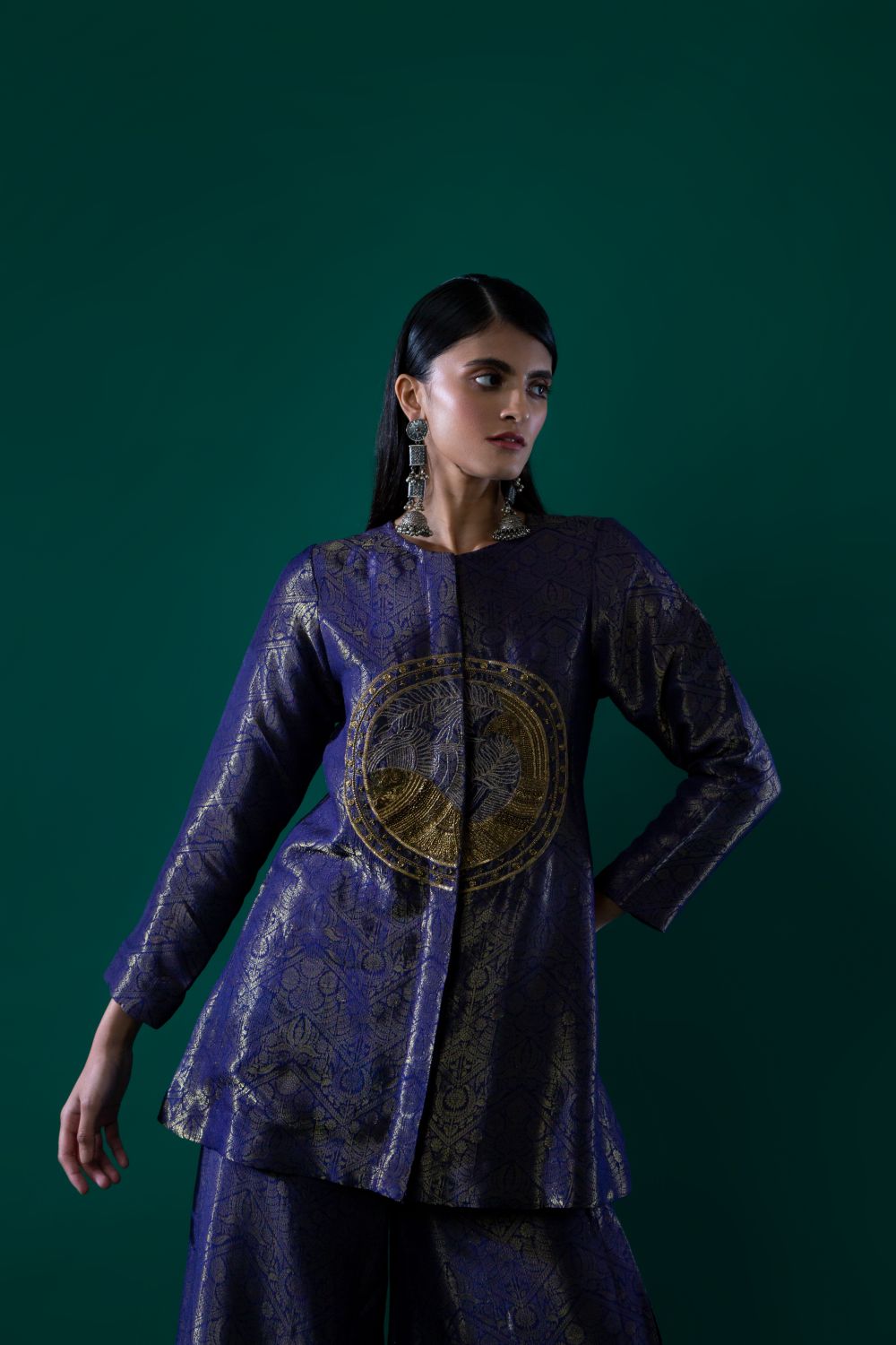 Violet Fish Motif Brocade Coords