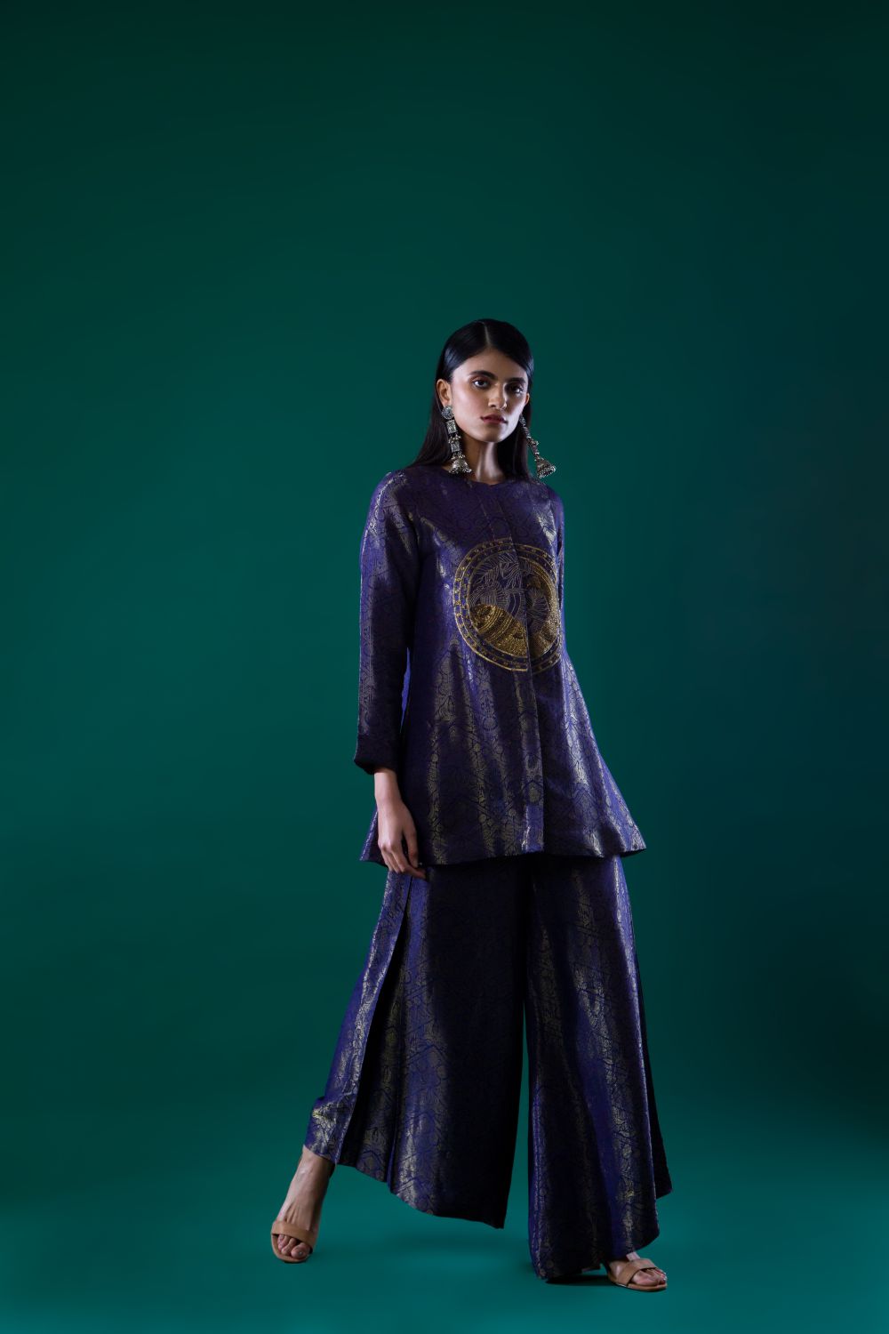 Violet Fish Motif Brocade Coords