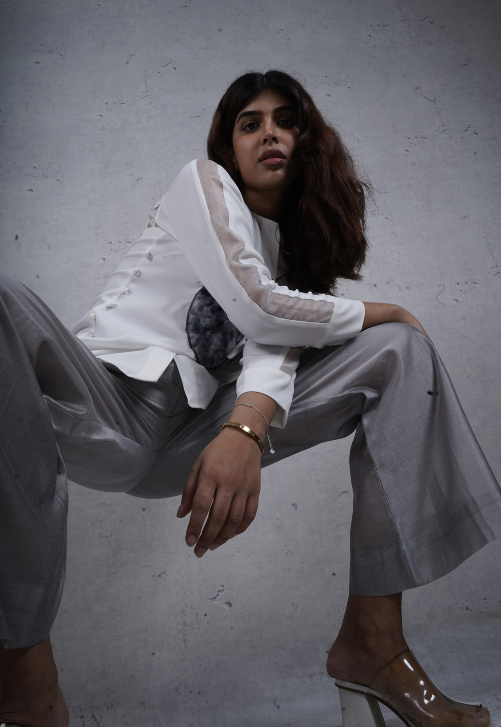 Mettalic grey trousers