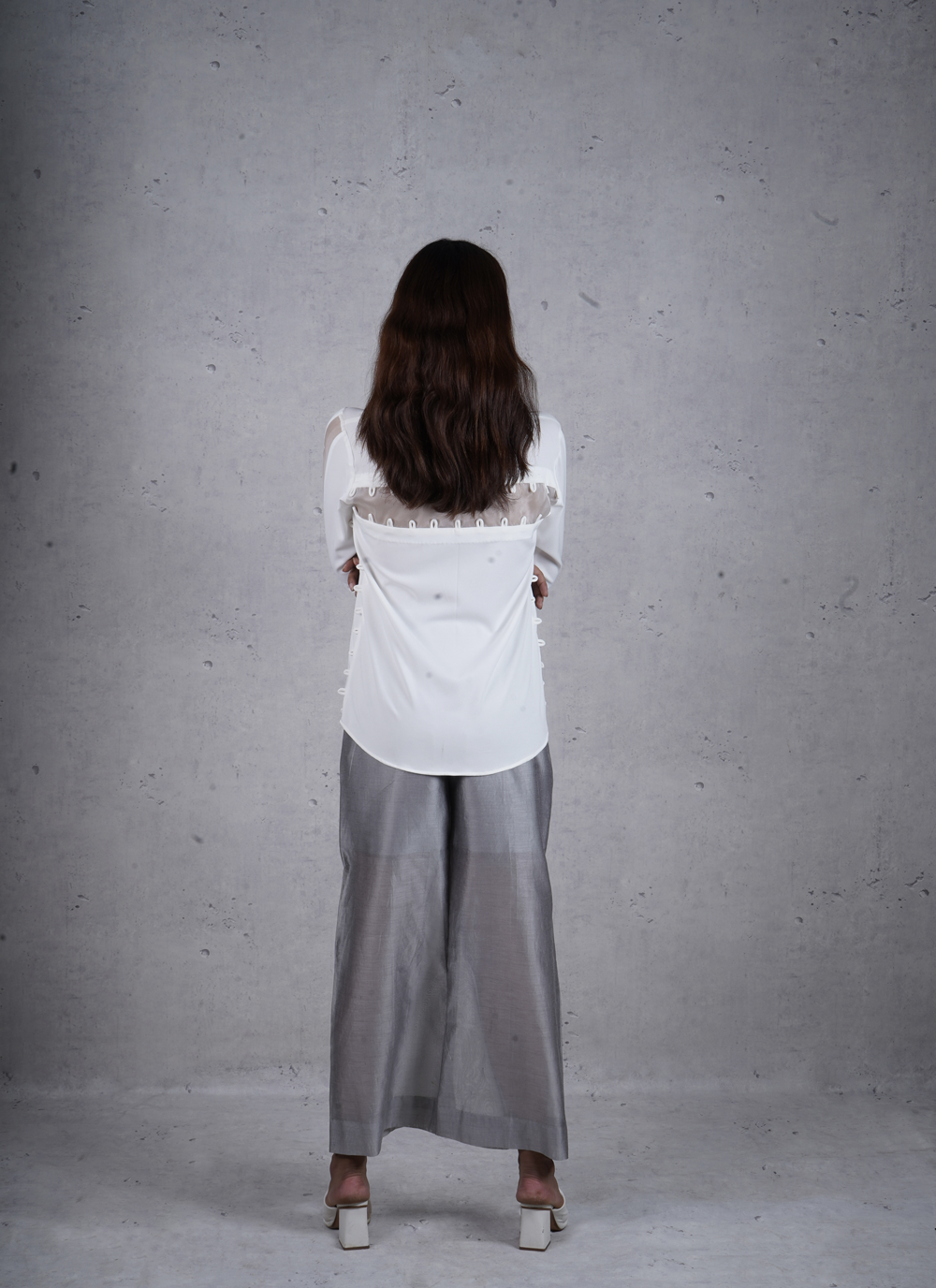 Mettalic grey trousers