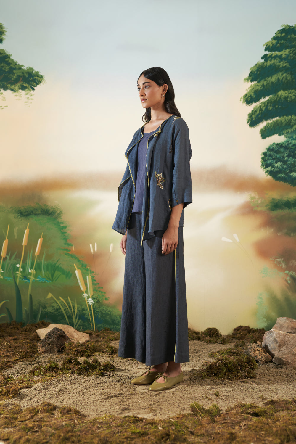 Blue Wide-Legged Trousers