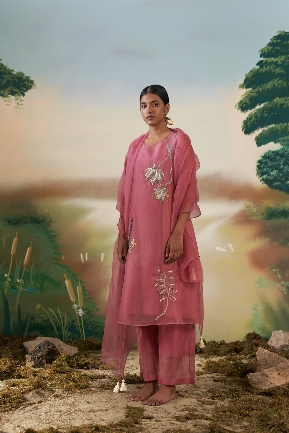 Tuberose Kurta Set - Mulberry